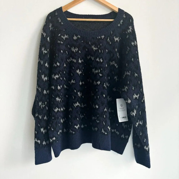 Athleta Hawthorn Textured Wool Blend Animal Print Pullover Blue 2X - Picture 3 of 10